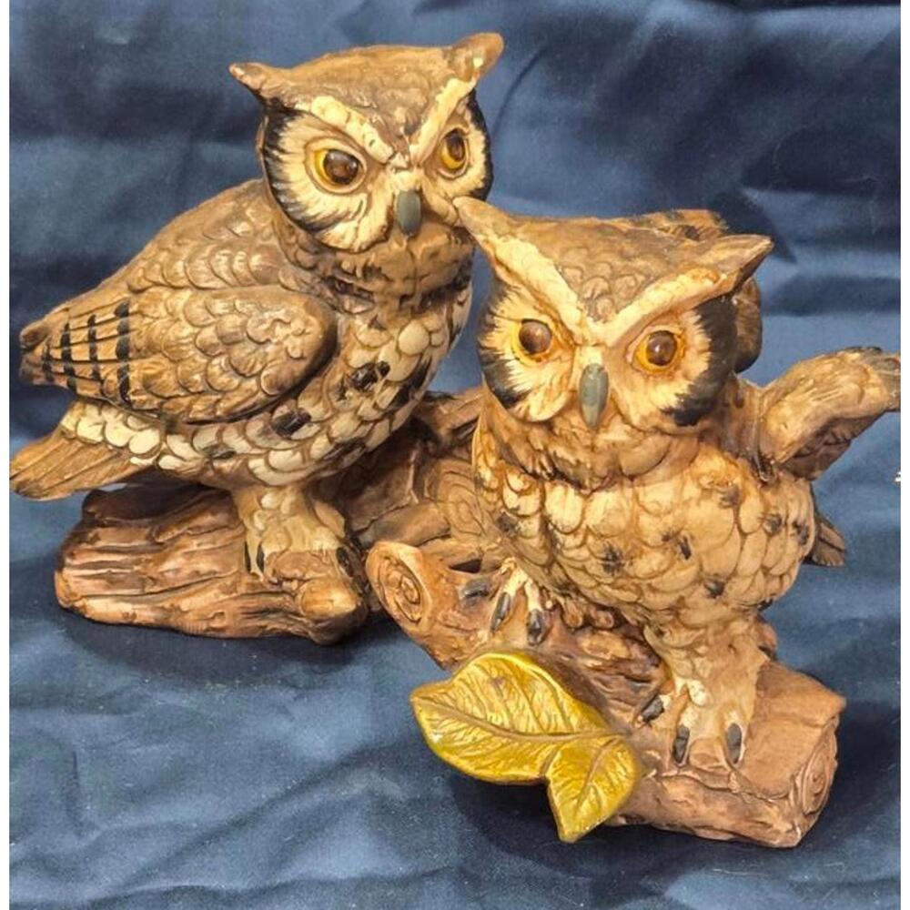 Pair of Vintage Norleans Owl Figurines on Branches